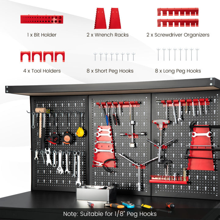 48" x 24" x 61" Heavy Duty Workbench Garage Work Table Tool Bench with Pegboard and Drawers