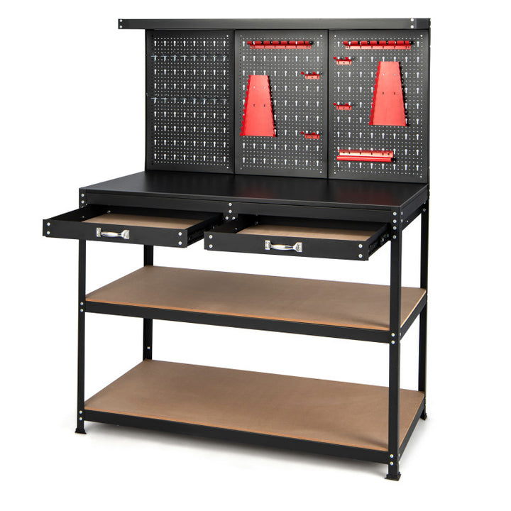 48" x 24" x 61" Heavy Duty Workbench Garage Work Table Tool Bench with Pegboard and Drawers