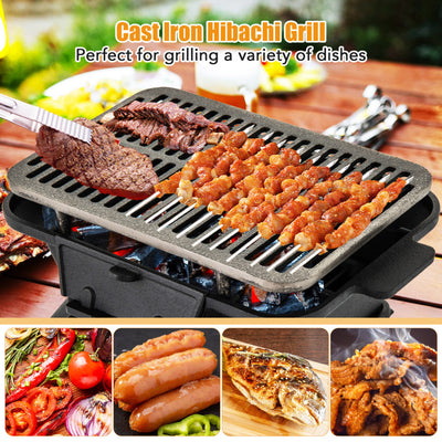 100% Cast Iron Hibachi Grill with Grill Grate Lifter