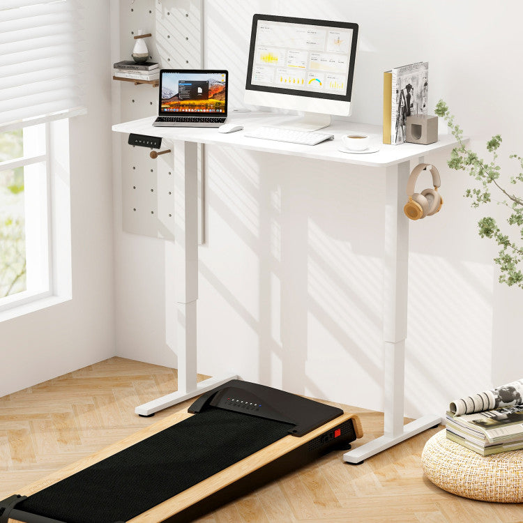Height Adjustable Electric Standing Desk Sit Stand Office Computer Desk with Hanging Hooks and Adjustable Foot Pads