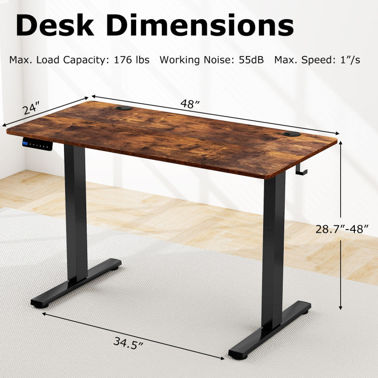 Height Adjustable Electric Standing Desk Sit Stand Office Computer Desk with Hanging Hooks and Adjustable Foot Pads