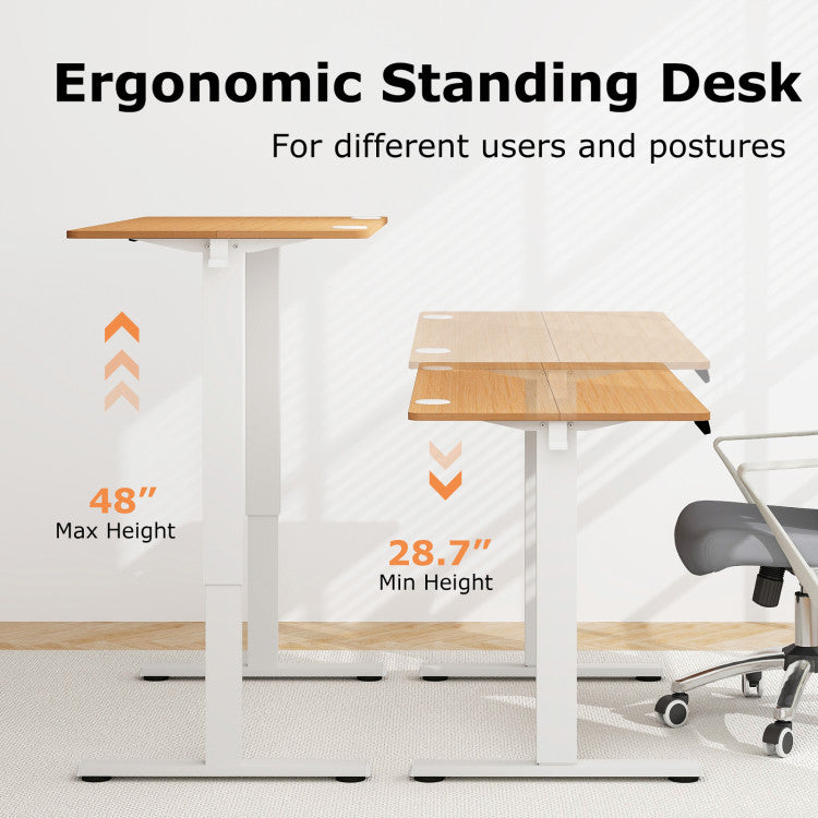 Height Adjustable Electric Standing Desk Sit Stand Office Computer Desk with Hanging Hooks and Adjustable Foot Pads