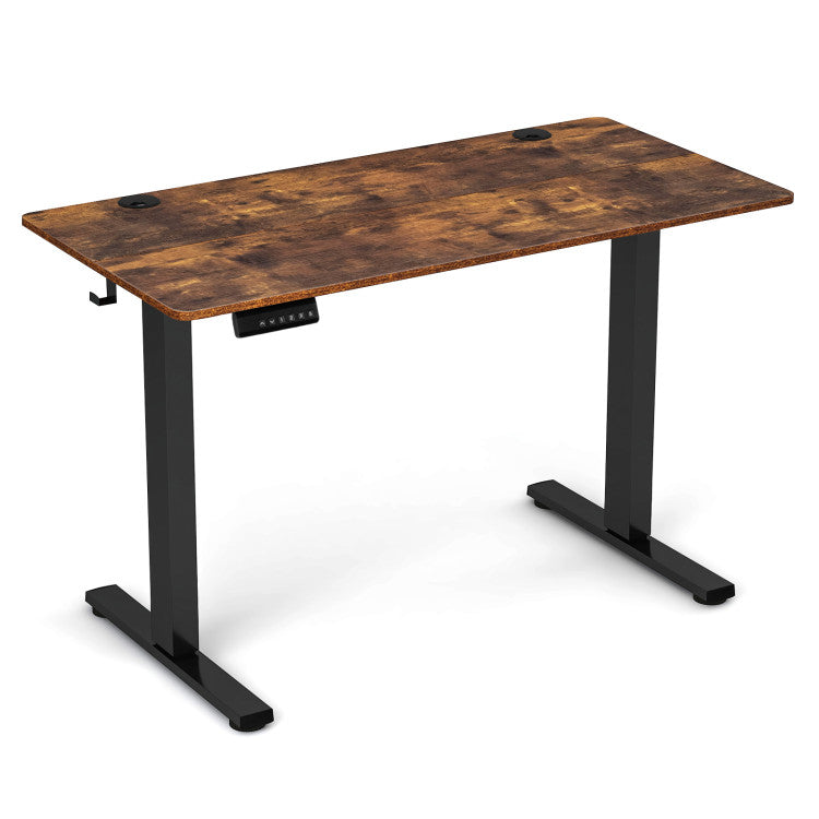 Height Adjustable Electric Standing Desk Sit Stand Office Computer Desk with Hanging Hooks and Adjustable Foot Pads