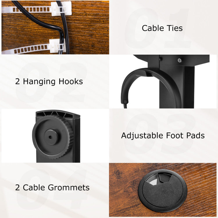 Height Adjustable Electric Standing Desk Sit Stand Office Computer Desk with Hanging Hooks and Adjustable Foot Pads