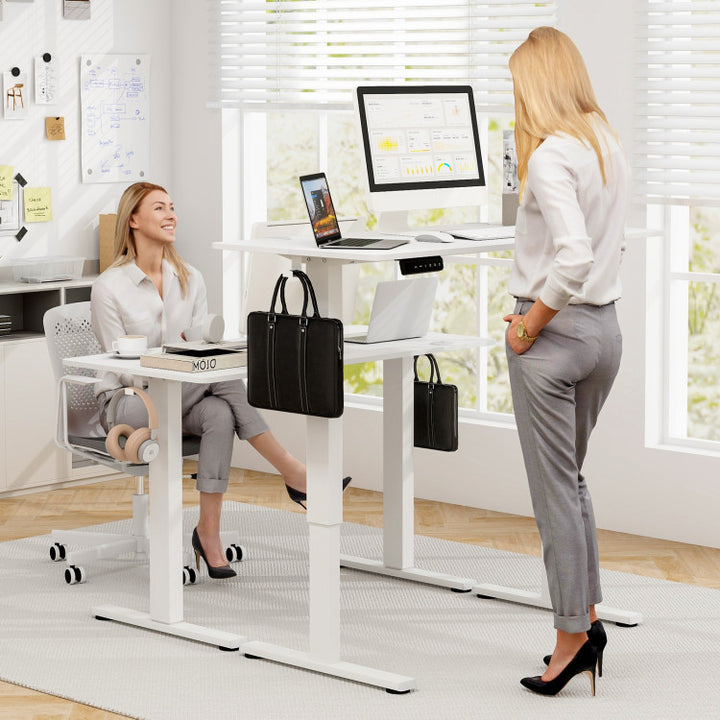 Height Adjustable Electric Standing Desk Sit Stand Office Computer Desk with Hanging Hooks and Adjustable Foot Pads