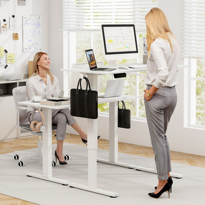 Height Adjustable Electric Standing Desk Sit Stand Office Computer Desk with Hanging Hooks and Adjustable Foot Pads