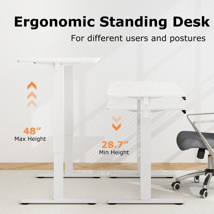 Height Adjustable Electric Standing Desk Sit Stand Office Computer Desk with Hanging Hooks and Adjustable Foot Pads