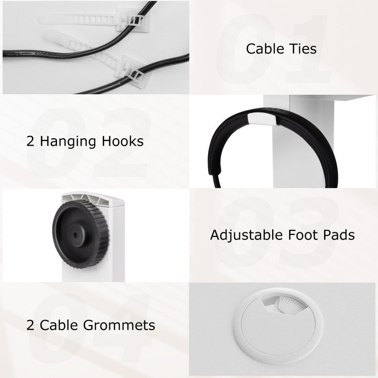 Height Adjustable Electric Standing Desk Sit Stand Office Computer Desk with Hanging Hooks and Adjustable Foot Pads