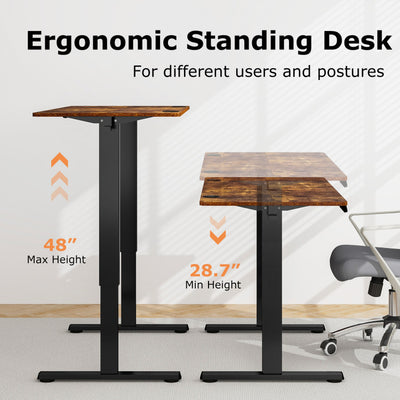 Height Adjustable Electric Standing Desk Sit Stand Office Computer Desk with Hanging Hooks and Adjustable Foot Pads