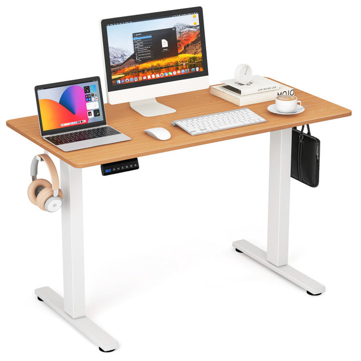 Height Adjustable Electric Standing Desk Sit Stand Office Computer Desk with Hanging Hooks and Adjustable Foot Pads