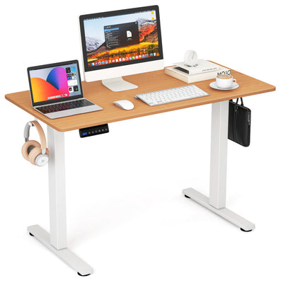 Height Adjustable Electric Standing Desk Sit Stand Office Computer Desk with Hanging Hooks and Adjustable Foot Pads