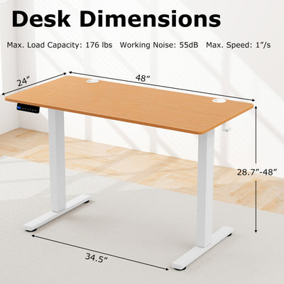 Height Adjustable Electric Standing Desk Sit Stand Office Computer Desk with Hanging Hooks and Adjustable Foot Pads