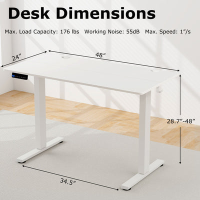Height Adjustable Electric Standing Desk Sit Stand Office Computer Desk with Hanging Hooks and Adjustable Foot Pads