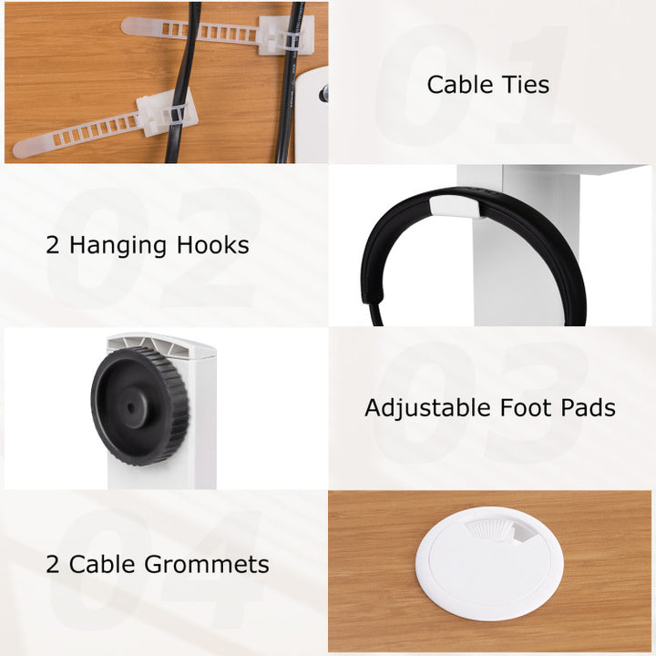 Height Adjustable Electric Standing Desk Sit Stand Office Computer Desk with Hanging Hooks and Adjustable Foot Pads