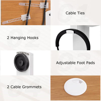 Height Adjustable Electric Standing Desk Sit Stand Office Computer Desk with Hanging Hooks and Adjustable Foot Pads