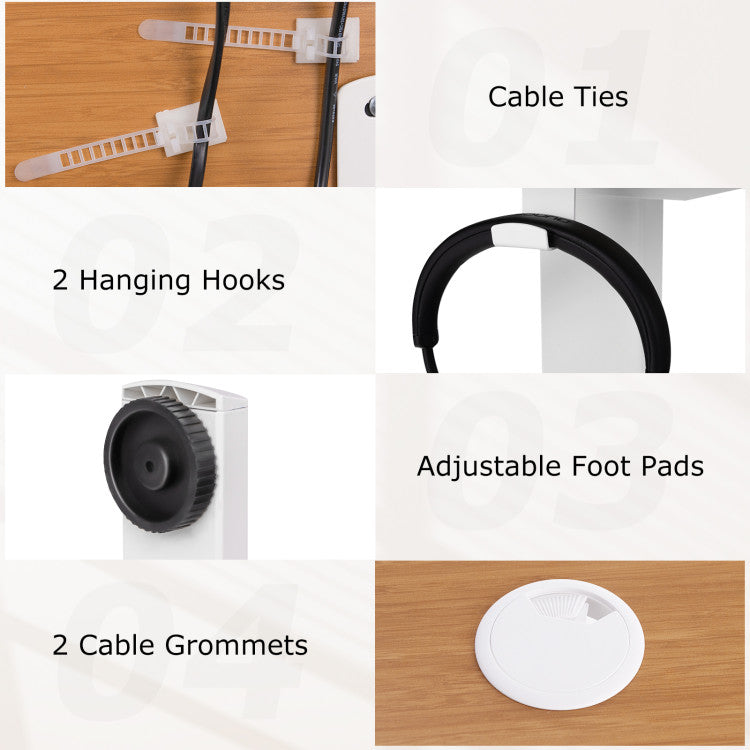 Height Adjustable Electric Standing Desk Sit Stand Office Computer Desk with Hanging Hooks and Adjustable Foot Pads
