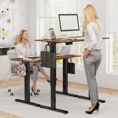 Height Adjustable Electric Standing Desk Sit Stand Office Computer Desk with Hanging Hooks and Adjustable Foot Pads