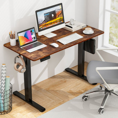 Height Adjustable Electric Standing Desk Sit Stand Office Computer Desk with Hanging Hooks and Adjustable Foot Pads