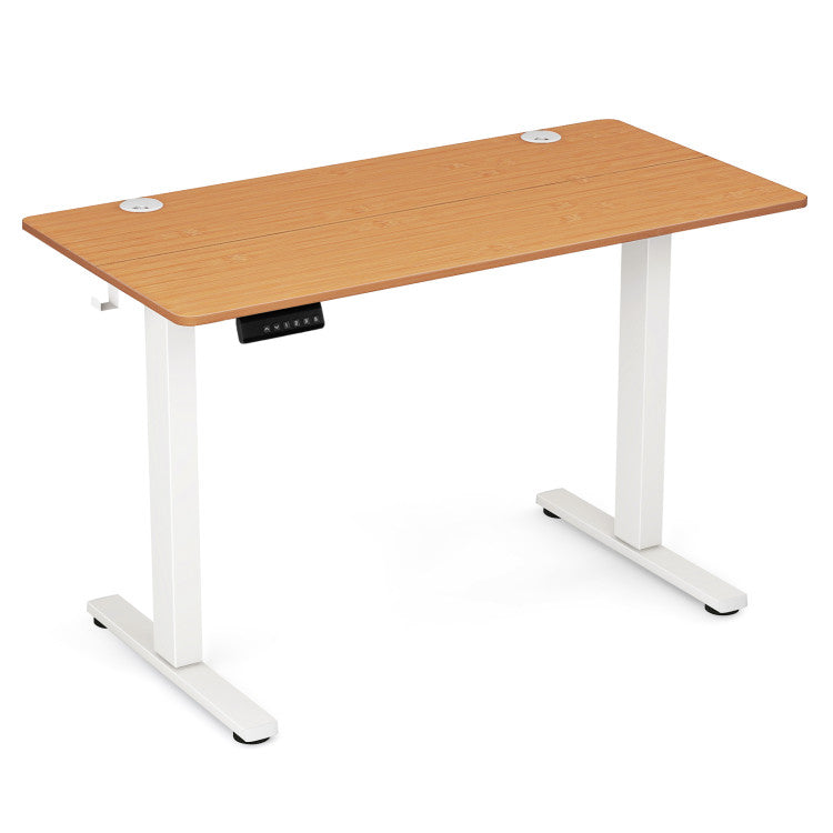 Height Adjustable Electric Standing Desk Sit Stand Office Computer Desk with Hanging Hooks and Adjustable Foot Pads