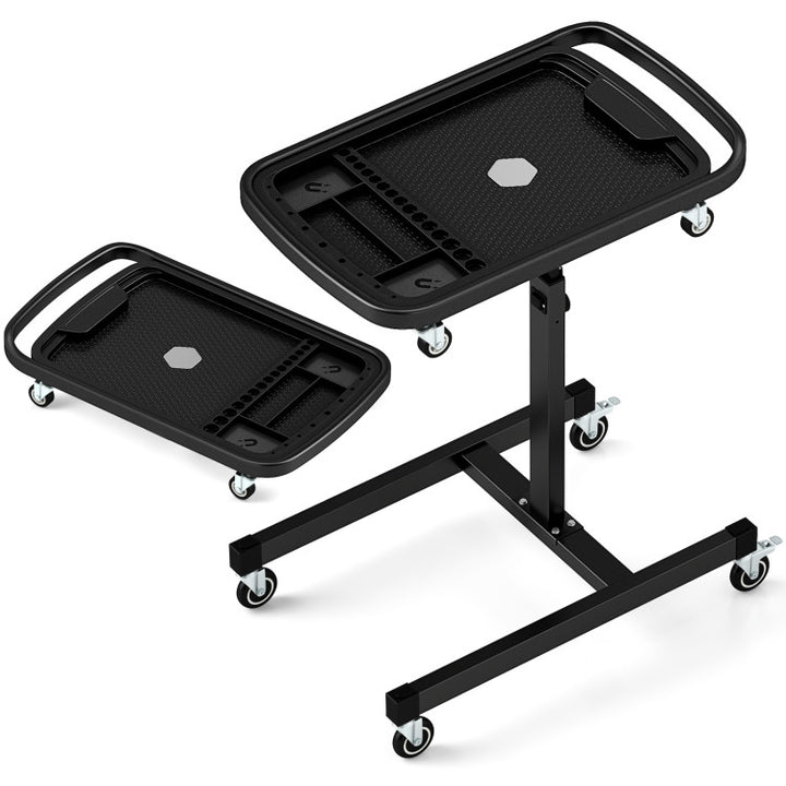 2-in-1 Rolling Tool Tray Height Adjustable Work Table with Detachable Part Tray