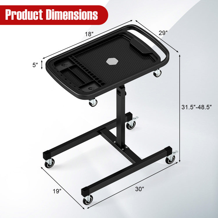 2-in-1 Rolling Tool Tray Height Adjustable Work Table with Detachable ...