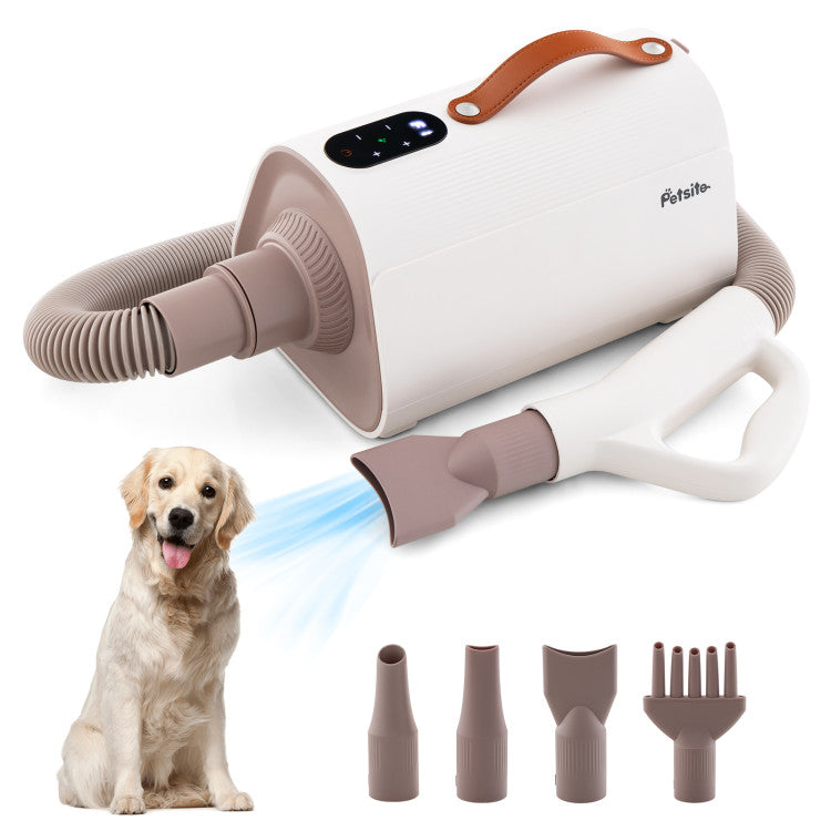 High-Velocity Dog Hair Dryer Pet Blower with Adjustable Temperature and Overheat Protection for Pet Grooming