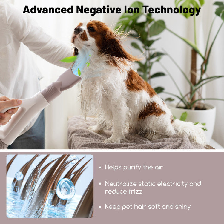 High-Velocity Dog Hair Dryer Pet Blower with Adjustable Temperature and Overheat Protection for Pet Grooming