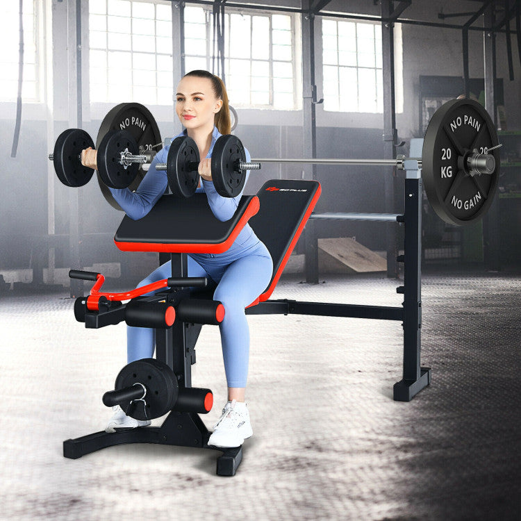 Home Gym Multifunctional Workout Bench Set Adjustable Olympic Weight Fitness Equipment with Backrest and Curl Pad