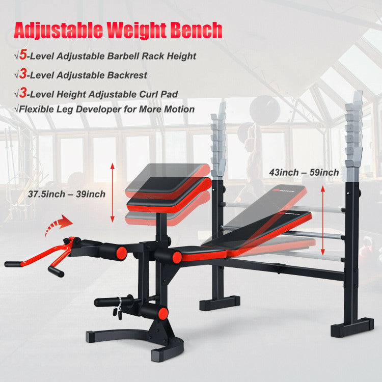 Home Gym Multifunctional Workout Bench Set Adjustable Olympic Weight Fitness Equipment with Backrest and Curl Pad