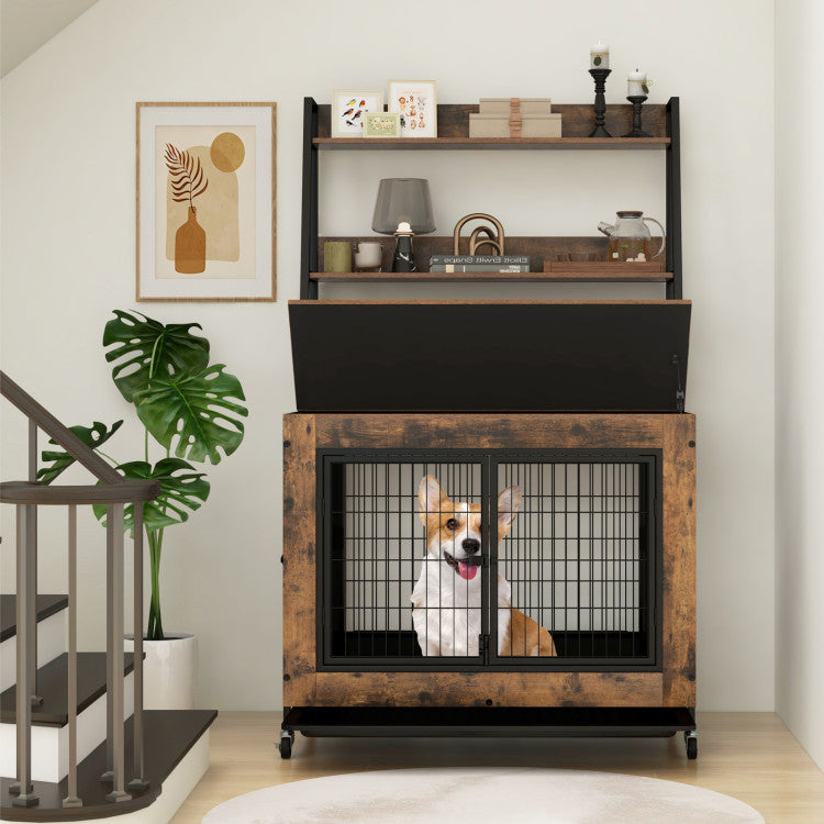 Industrial Dog Kennel Dog Crate Furniture with Storage Shelves