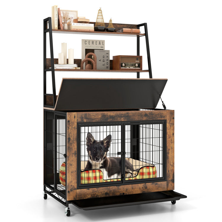 Industrial Dog Kennel Dog Crate Furniture with Storage Shelves
