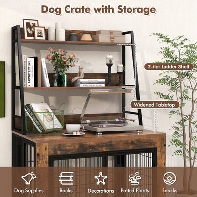 Industrial Dog Kennel Dog Crate Furniture with Storage Shelves