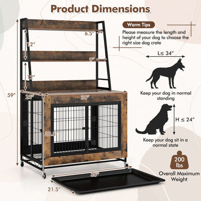 Industrial Dog Kennel Dog Crate Furniture with Storage Shelves