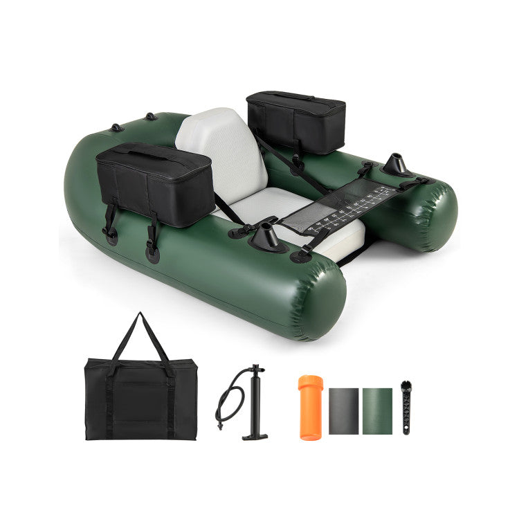 Inflatable Float Tube Portable Fishing Belly Boat with Detachable Storage Bags and Fish Ruler for Rivers Lakes Angling