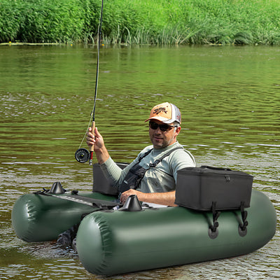 Inflatable Float Tube Portable Fishing Belly Boat with Detachable Storage Bags and Fish Ruler for Rivers Lakes Angling