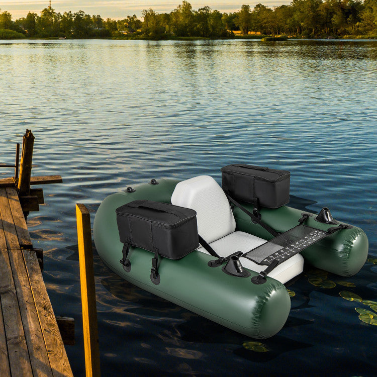 Inflatable Float Tube Portable Fishing Belly Boat with Detachable Storage Bags and Fish Ruler for Rivers Lakes Angling