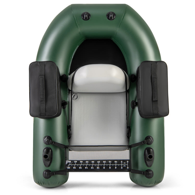 Inflatable Float Tube Portable Fishing Belly Boat with Detachable Storage Bags and Fish Ruler for Rivers Lakes Angling
