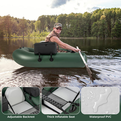 Inflatable Float Tube Portable Fishing Belly Boat with Detachable Storage Bags and Fish Ruler for Rivers Lakes Angling