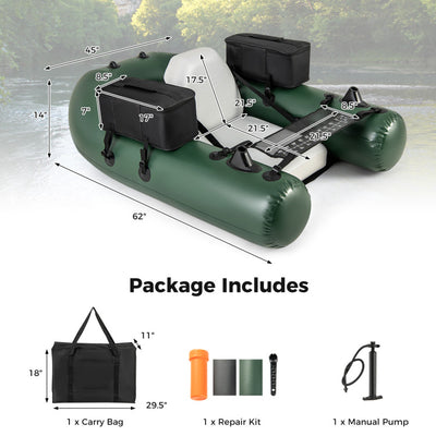 Inflatable Float Tube Portable Fishing Belly Boat with Detachable Storage Bags and Fish Ruler for Rivers Lakes Angling