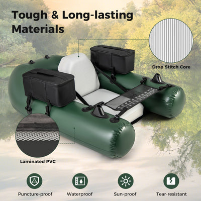 Inflatable Float Tube Portable Fishing Belly Boat with Detachable Storage Bags and Fish Ruler for Rivers Lakes Angling