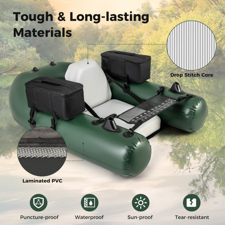 Inflatable Float Tube Portable Fishing Belly Boat with Detachable Storage Bags and Fish Ruler for Rivers Lakes Angling