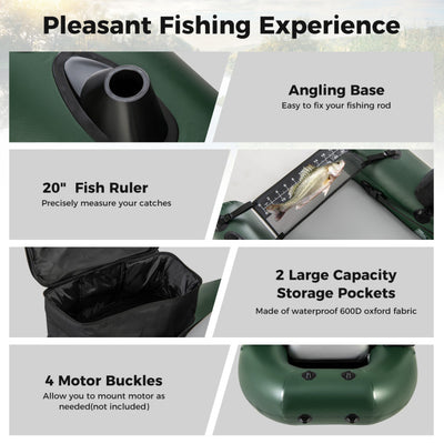 Inflatable Float Tube Portable Fishing Belly Boat with Detachable Storage Bags and Fish Ruler for Rivers Lakes Angling