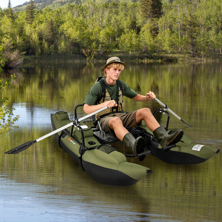 Inflatable Fishing Float Tube with Foldable Padded Seat and Adjustable Footrest-Green