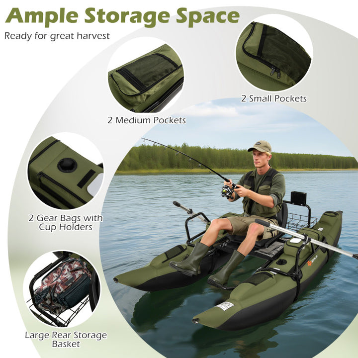 Inflatable Fishing Float Tube with Foldable Padded Seat and Adjustable Footrest-Green