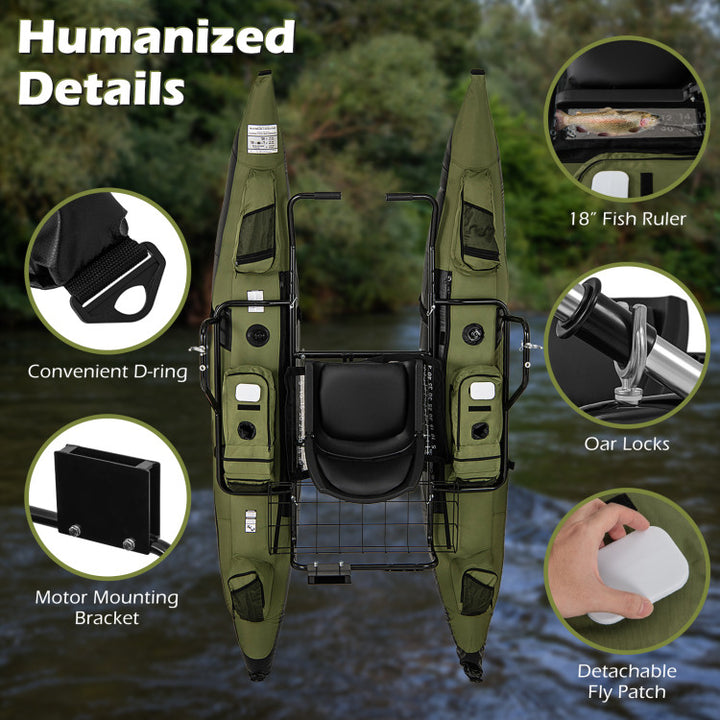 classic accessories fishing Inflatable Fishing Float Tube with Foldable Padded Seat and Adjustable Footrest-Green