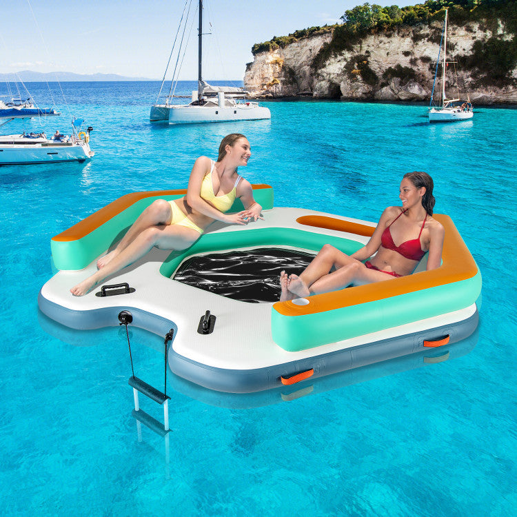 8.7FT x 8.7FT Inflatable Floating Dock Water Mat Floating Platform Island Raft with Detachable Ladder and Carry Bag