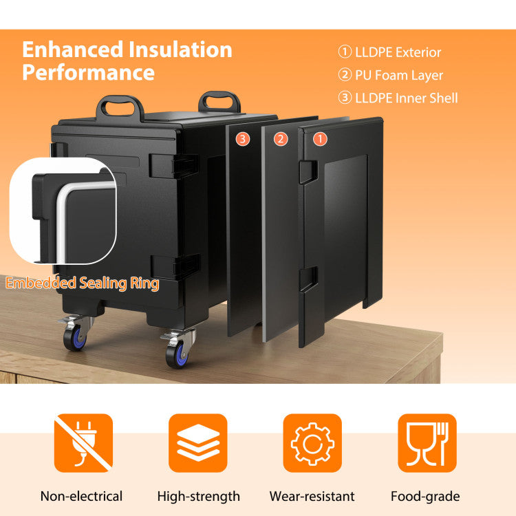 3 Pieces Stackable Insulated Food Pan Carrier 81 Quart LLDPE Food Box Carrier