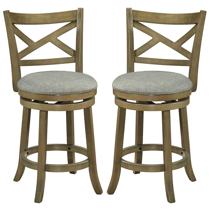Set of 2 Swivel Bar Stools Upholstered Counter Height Dining Chairs with Padded Seat and Footrest