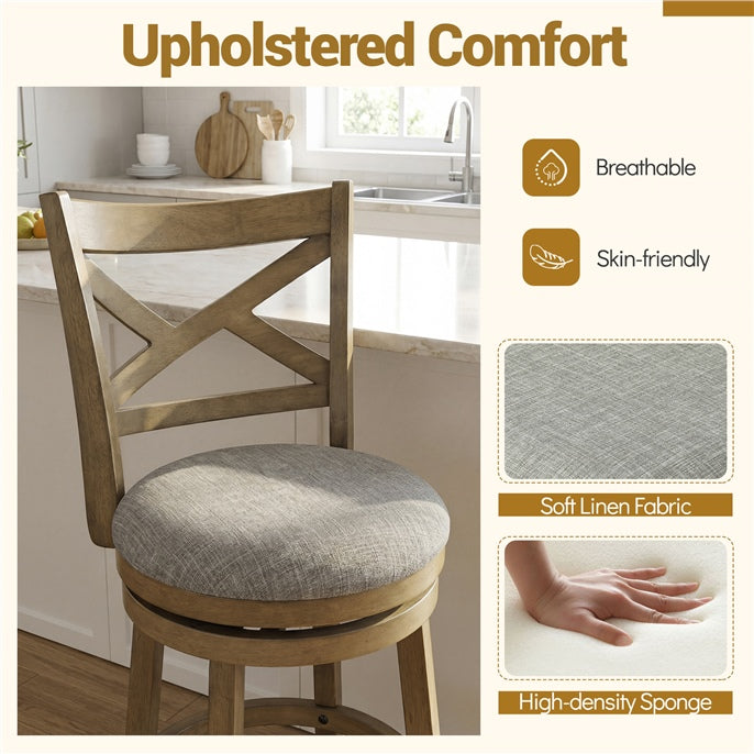 Set of 2 Swivel Bar Stools Upholstered Counter Height Dining Chairs with Padded Seat and Footrest