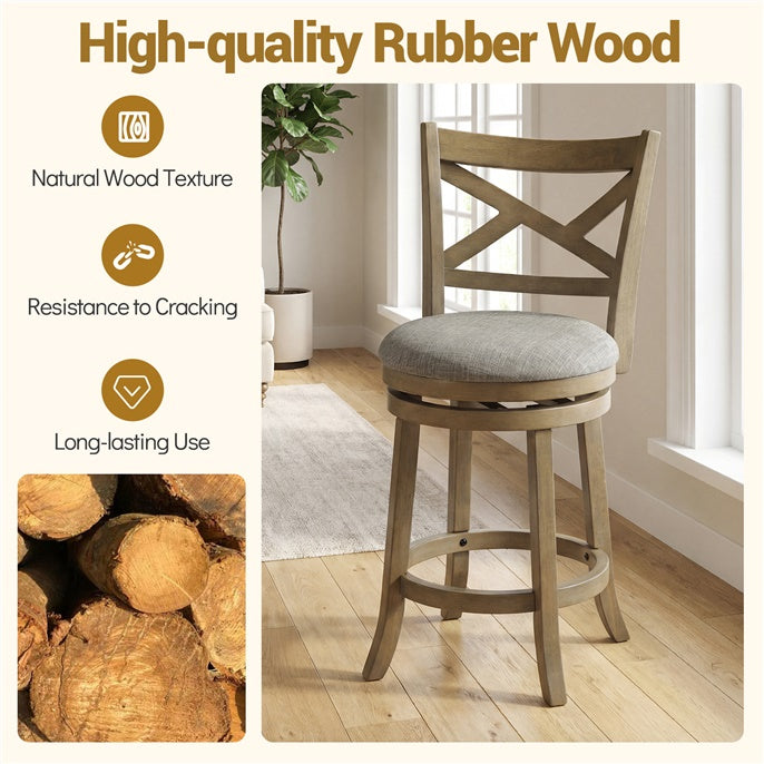 Set of 2 Swivel Bar Stools Upholstered Counter Height Dining Chairs with Padded Seat and Footrest
